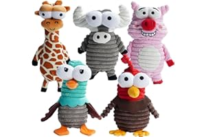 Nocciola 5 pcs Dog Squeaky Toys, 5 Funny Strange Squeak Sounds for 5 Different Animals, Durable Stimulate Toy for Small to La