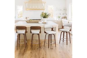 Cozyman Barstools, Counter Height Bar Stools, 26" Faux Leather Swivel Counter Stools, Mid Century Bar Stool Set of 4, Swivel Bar Stools with Backs for Kitchen,Restaurant, White