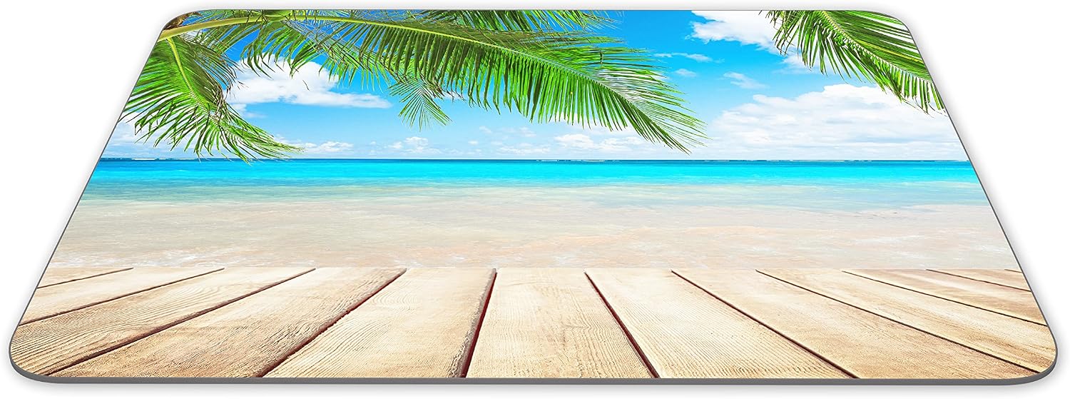 Destination Vinyl Ltd Beach Scene Mouse Mat Pad - Palm Tree Tropical Island Computer #13251, Multicolor, 23.5cm x 19.6cm x 5mm - Image 3