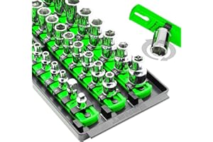 Ernst Manufacturing 8481 Socket Boss 3-Rail Multi-Drive Socket Holder Tray for Toolbox, Twist-Lock Secures Sockets, Green, Clips for SAE, Metric Socket Sets - Made in USA