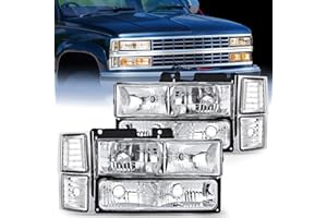 Nilight Headlight Assembly Compatible with 1994 1995 1996 1997 1998 Chevy Silverado Tahoe Suburban C10 C/K 1500 2500 3500 Replacement Headlamp Chrome Housing Clear Reflector
