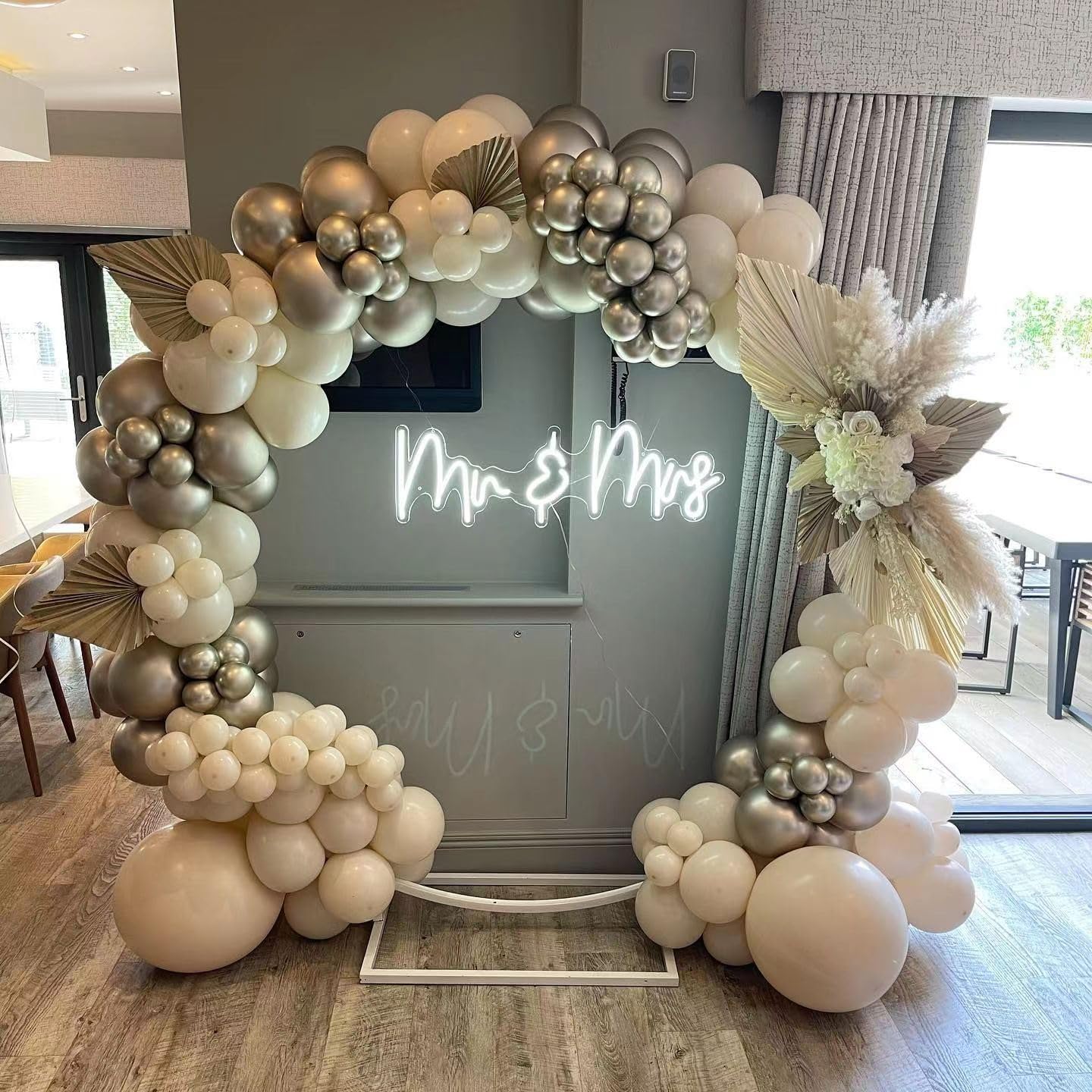 White Sand Silver Balloon Garland Arch Kit, 162pcs Sand White and