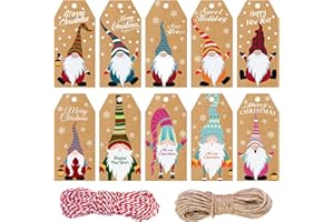 OUDDY MODE 200 Pack Christmas Gift Tags, Gnomes Christmas Tags for Gifts, Brown Kraft Paper Labels Christmas Name Tags Gift Tags with String for Xmas Holiday Present