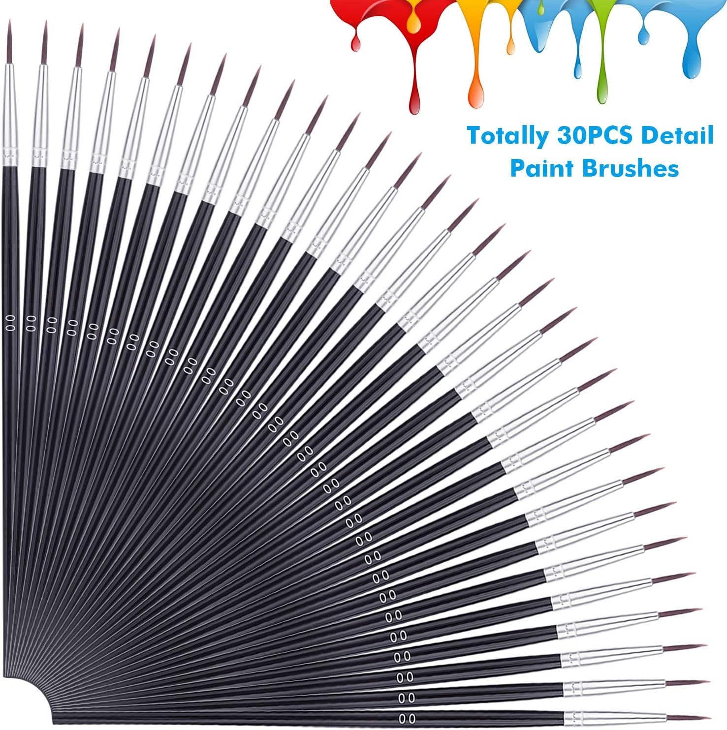 Anezus 30 Pcs Pack of Synthetic Sable Fine Detail Paint Brushes Set for Miniature Scale Model, Art Painting in Acrylic, Oil, Watercolor - Image 3