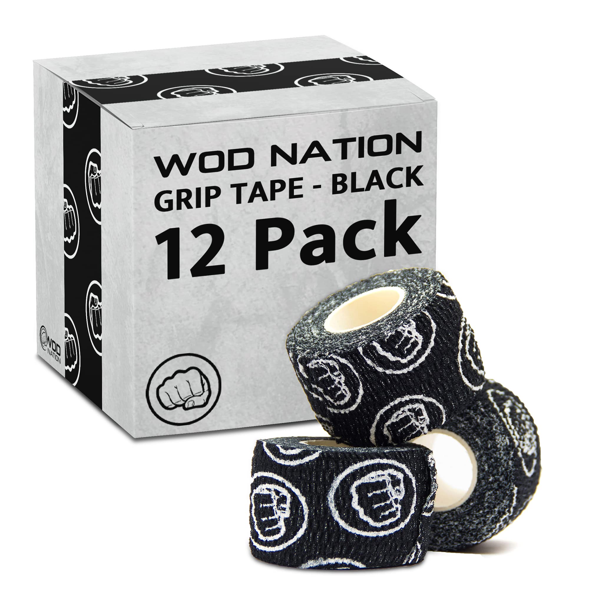 WOD Nation Weightlifting Hook Grip Tape - Bulk Packs of 3, 12, 24 Rolls (23ft/Roll) Comfortable & Stretchy Athletic Thumb Tape for Weight Lifting & Cross Training - Protect Thumb, Wrist & Finger