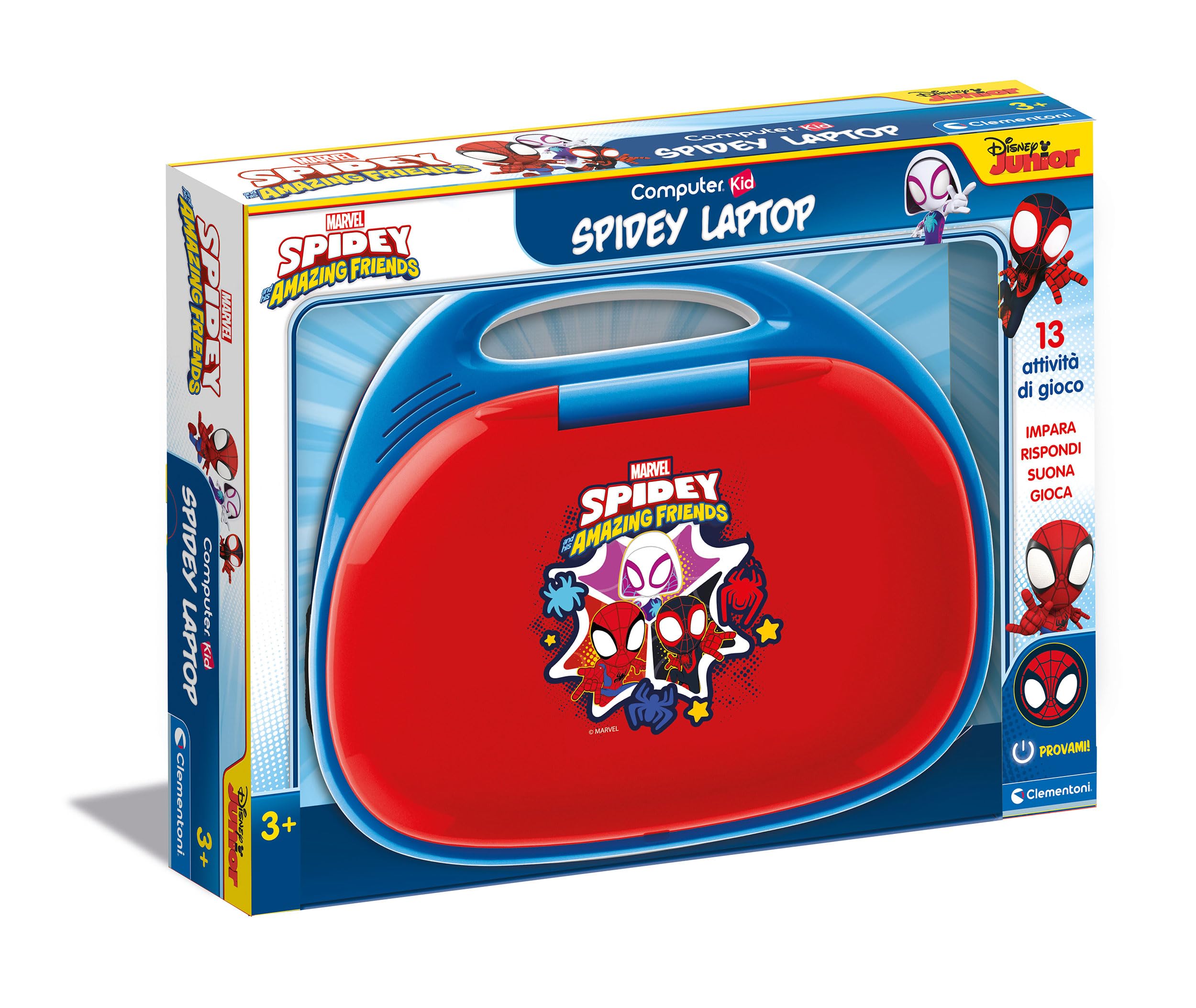 Clementoni Kid Marvel Spidey And His Amazing Friends Educational Electronic Talking Game, Computer, Laptop 3 Years, Technology for Children, Portable, Italian Colour, 16454