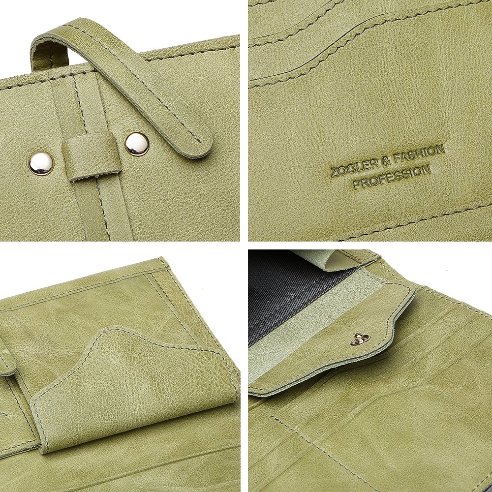 ZOOLER GLOBAL Women’s Genuine Leather Clutch Wallets Wristlet Organizer Purse with Large Space Card Hold Green