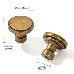 ZAUYX 10 Pack Antique Brass Cabinet Knobs 1-3/4