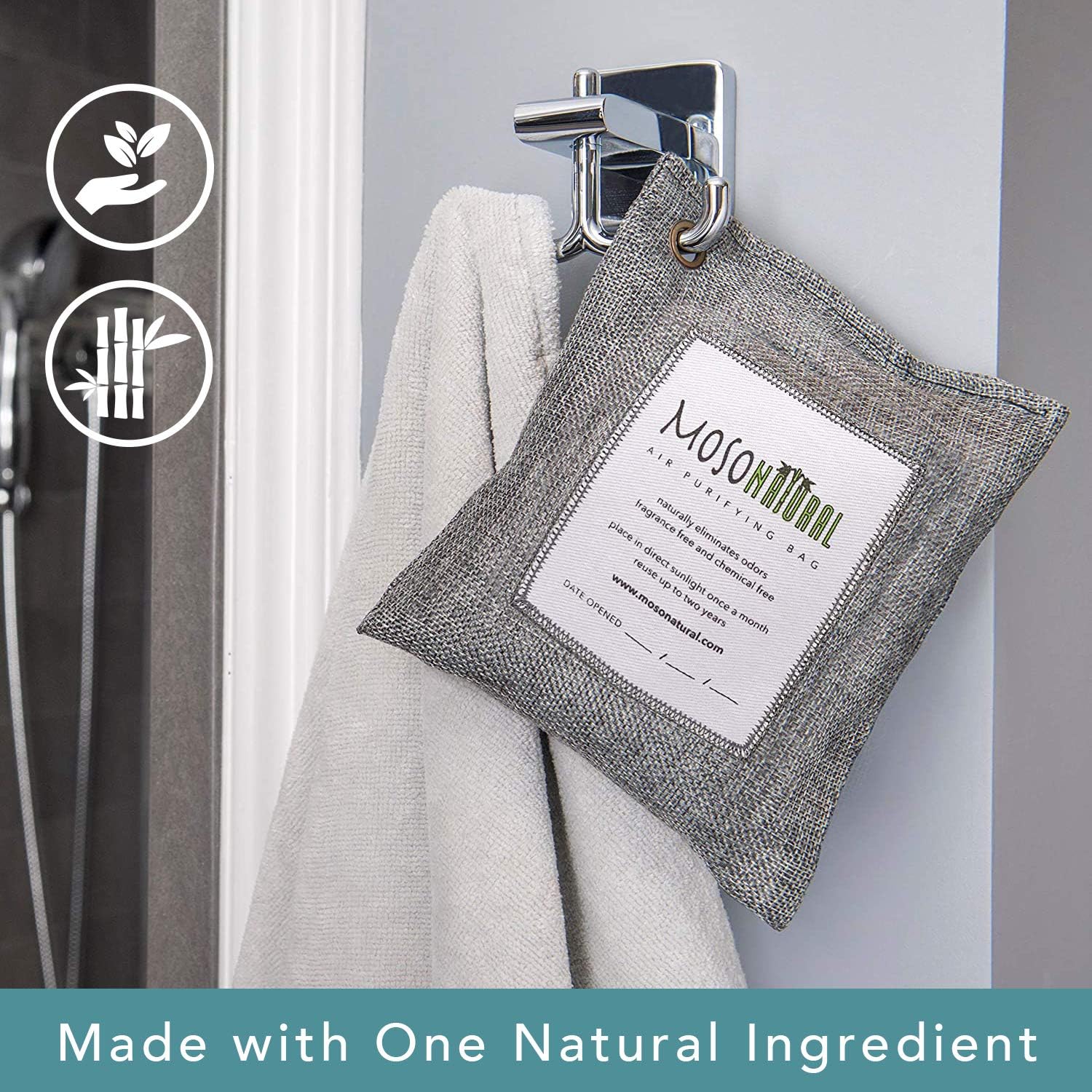 MOSO NATURAL: The Original Air Purifying Bag. for Cars, Closets, Bathrooms, Pet Areas. an Unscented, Chemical-Free Odor Eliminator. 200g 3 Pack (Charcoal): Kitchen & Dining