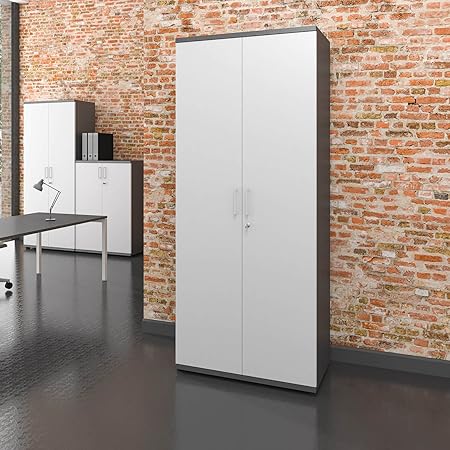 PROFI Aktenschrank abschließbar 5 OH Weiß-Anthrazit Schrank Büroschrank Flügeltürenschrank