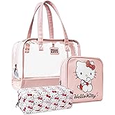 Get Trend Hello Kitty Sanrio Kawaii Makeup Bag 3 Pc Set for Girls, Teens | Clear Travel Toiletry Bag with Handles, Zipped Cosmetic Case &amp; Makeup Pouch for Skincare, Brushes, Gifts for Girls, Women