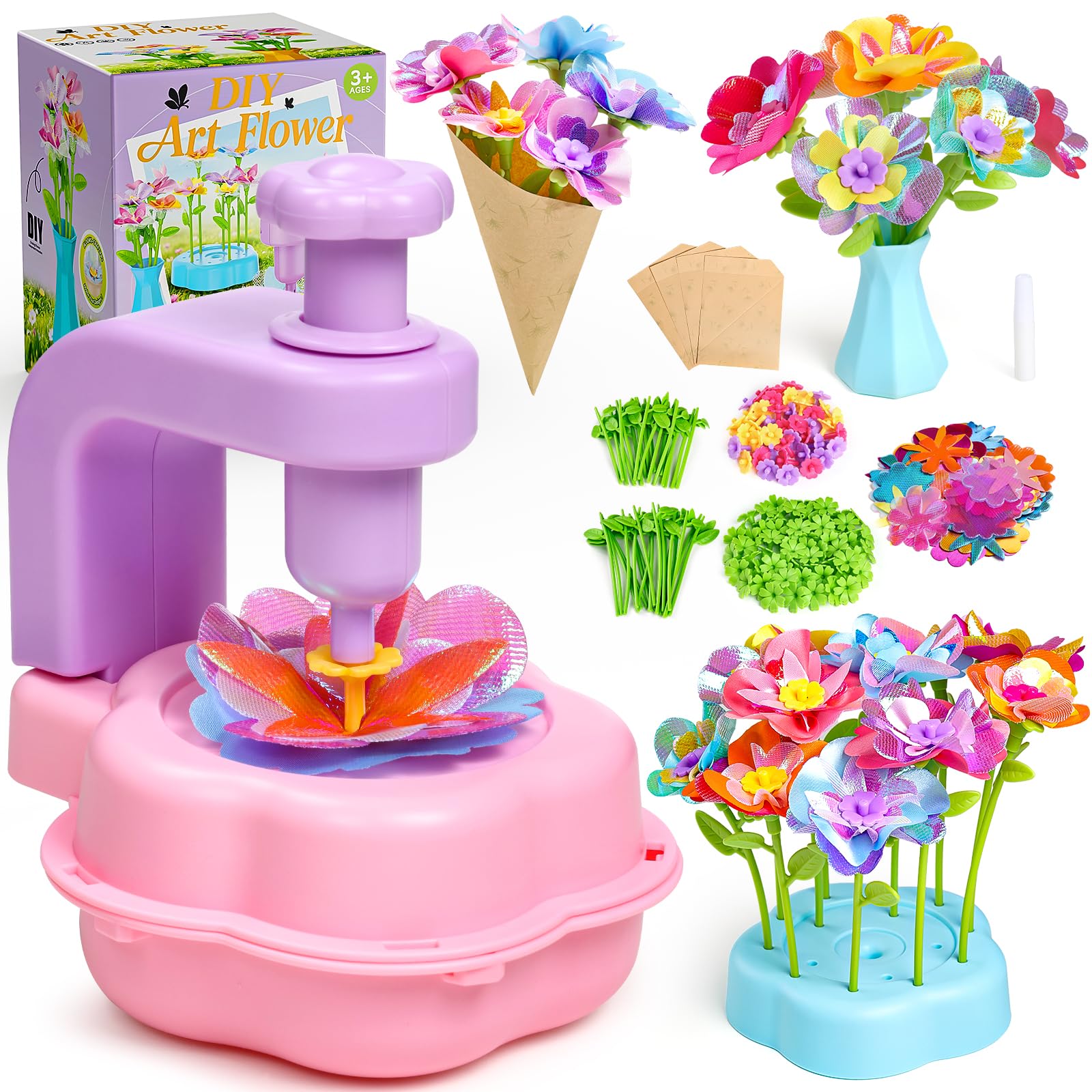 Scvcid Fabric Bouquet Toys Include Extra Accessories Set, Arts and Crafts for Kids Ages 3-12, DIY Flower Craft Kits for Toddler, Birthday Gifts for 3 4 5 6 7 8 9 10+ Year Old Girls