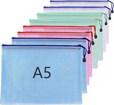 ojussa A5 Plastic Wallets File Folder with Zipper 8Pcs Pink White Blue Green