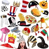 Bulk Premium Funny Hats, 24 Assorted Dress Up Costume Hat, Crazy Party Hats, Novelty Party Hats, Costume Hats for Adults, Teens, Photo Booth Prop for Graduation, Wedding, Birthday, Bachelorette, etc