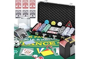 NEWTRY Blackjack Set, Complete Black Jack Set with Card Shuffler, 300pcs Chips, Poker Mat, Card Shoe, Chip Rake, Discard Tray