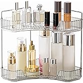 YCIA&DONE Corner Bathroom Counter Organizer, Makeup Organizer for Vanity, Skincare Cosmetic Perfume Tray, Corner Countertop Shelf Rack Storage for Bathroom Kitchen 2 Tiers (Smoky Gray)