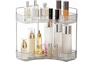 YCIA&DONE Corner Bathroom Counter Organizer, Makeup Organizer for Vanity, Skincare Cosmetic Perfume Tray, Corner Countertop Shelf Rack Storage for Bathroom Kitchen 2 Tiers (Smoky Gray)