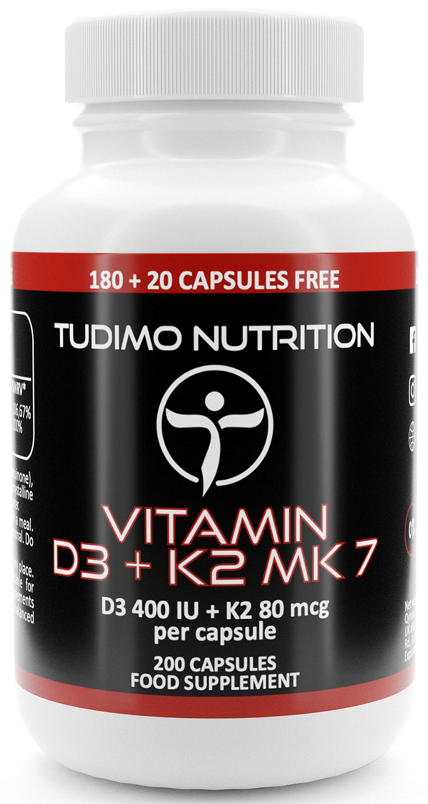 ★ Vitamin D3 K2 MK7 ★ Capsules ★ 400 IU/80 mcg - 200 pcs (6+ Month Supply) of Rapidly Disintegrating Capsules with Premium Quality VIT K2 as Menaquinone and VIT D3 as Cholecalciferol Powder