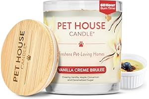One Fur All Pet House Candle Plant-Based/Soy - Clean Burning Scented, Long Lasting Pet Odor Candle for Home - Vanilla Crème Brulee