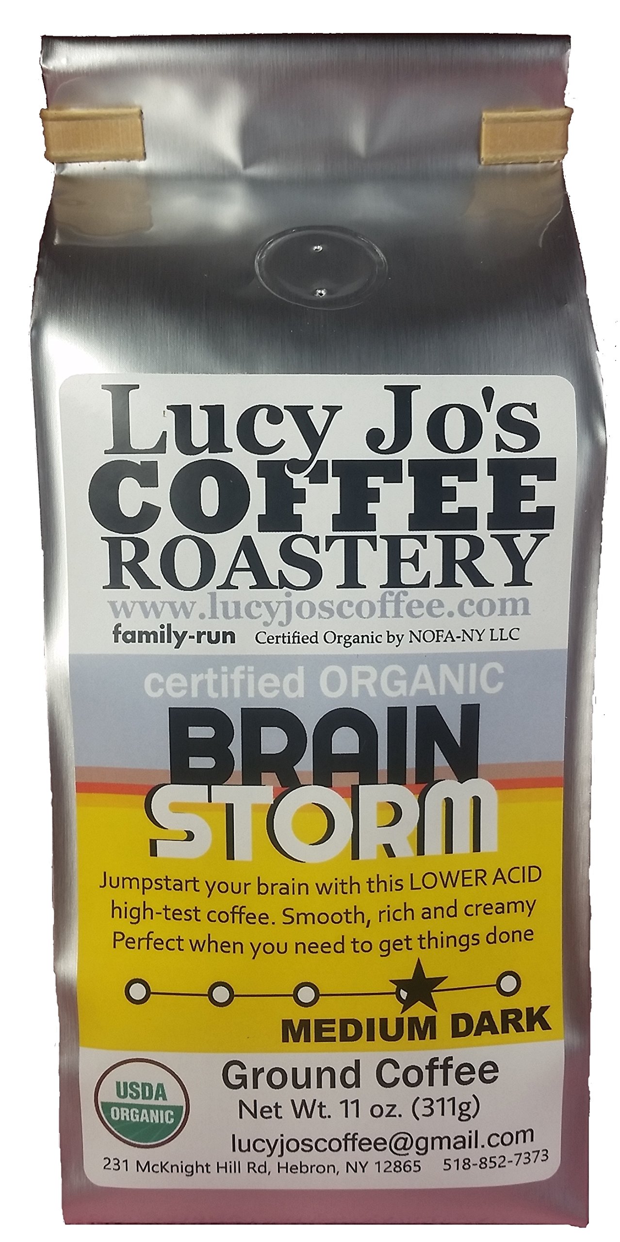 Lucy Jo's Coffee, Organic Brainstorm, Low Acid, Ground 11 oz