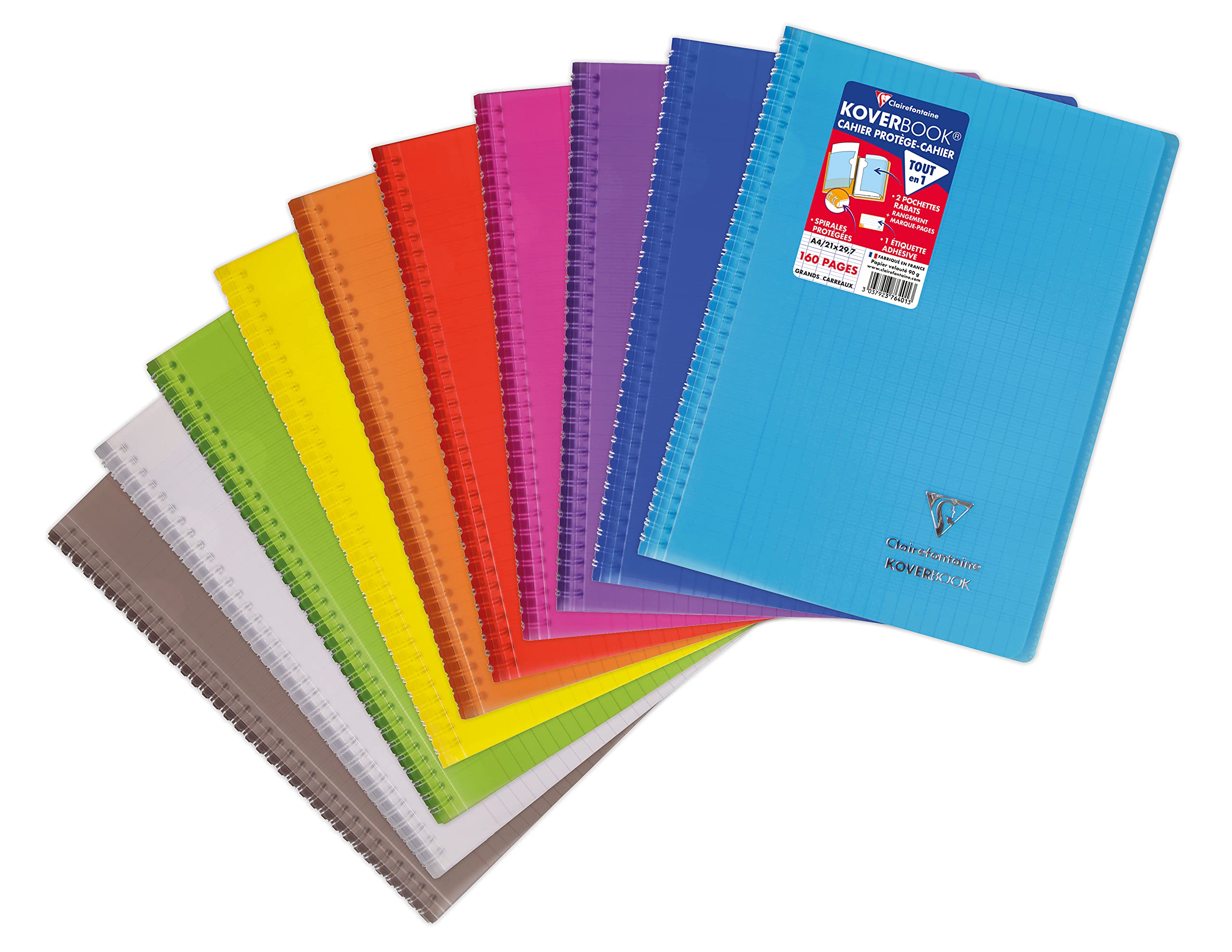 Clairefontaine 376401C - One Koverbook Spiral Notebook - Dimensions: A4 21x29.7 cm - 160 Seyes Ruled Pages - White Paper 90 g - Polypro Cover Random Colour