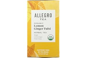 ALLEGRO COFFEE Allegro Tea, Organic Lemon Ginger Tulsi Tea Bags, 20 ct