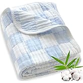 BEILIMU Muslin Baby Blankets for Boys Girls, 70% Cotton and 30% Rayon Blanket for Infant Toddler, Super Soft and Lightweight Blankets with Checkerboard Design Blue 43 x 43 Inches