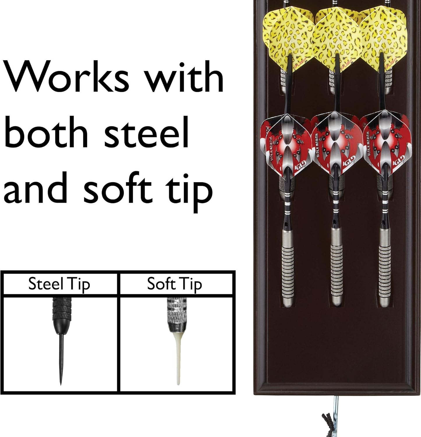 Viper Dart Caddy Solid Wood Wall Mounted Dart Holder / Stand, Displays 4 Sets of Steel or Soft Tip Darts, for all Sisal & Electronic Dartboards, Surrounds & Cabinets, Mahogany Finish : Sports & Outdoors