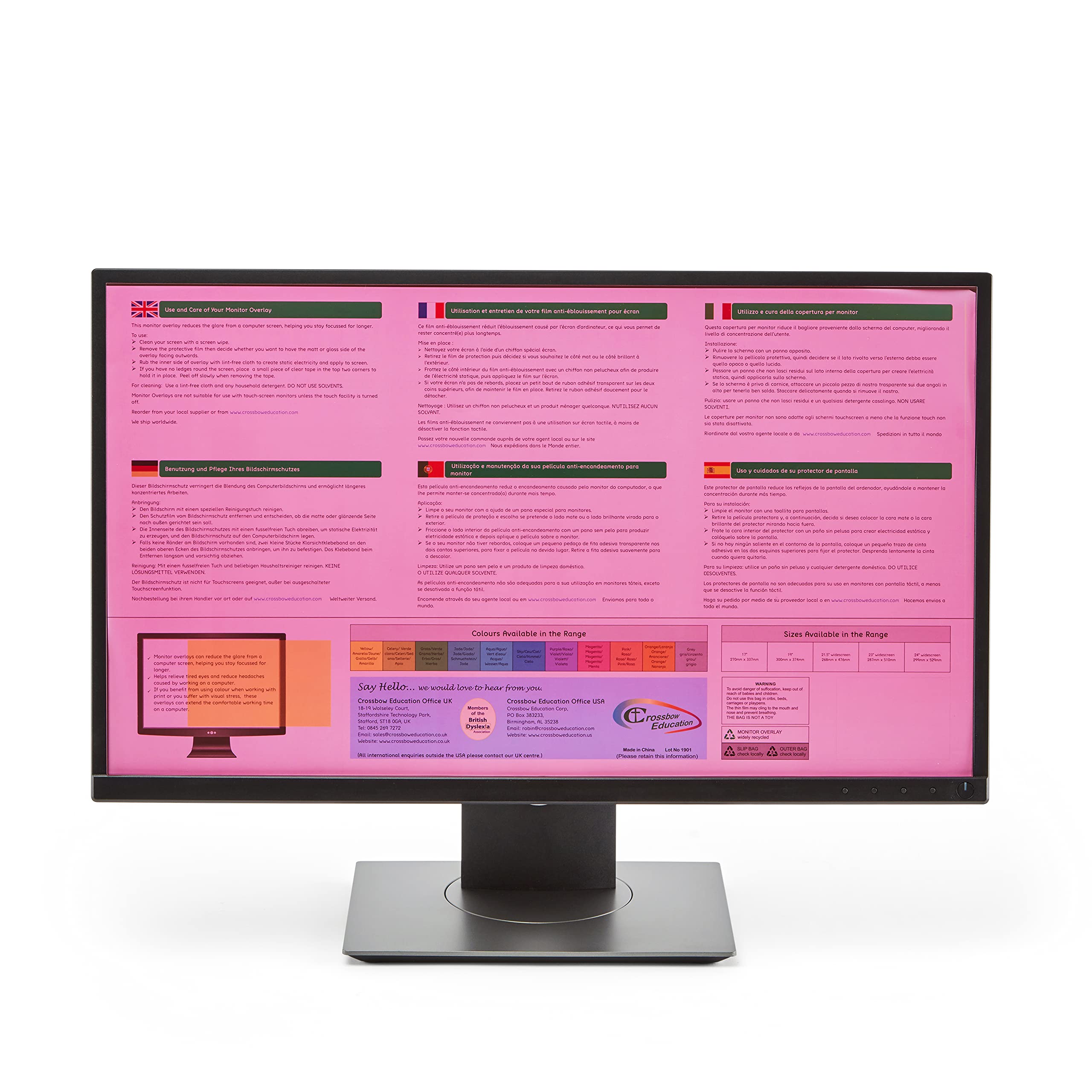 Crossbow Education 23-Inch Widescreen Monitor Overlay - Magenta OVMW70