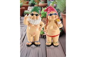 GoGnome Set of 2 Funny Naked Gnomes Statues - Durable Resin 4.7'' Garden Gnome Figurines Perfect for Indoor and Outdoor Decor - Gnomes Gifts for Women Man (Oval)
