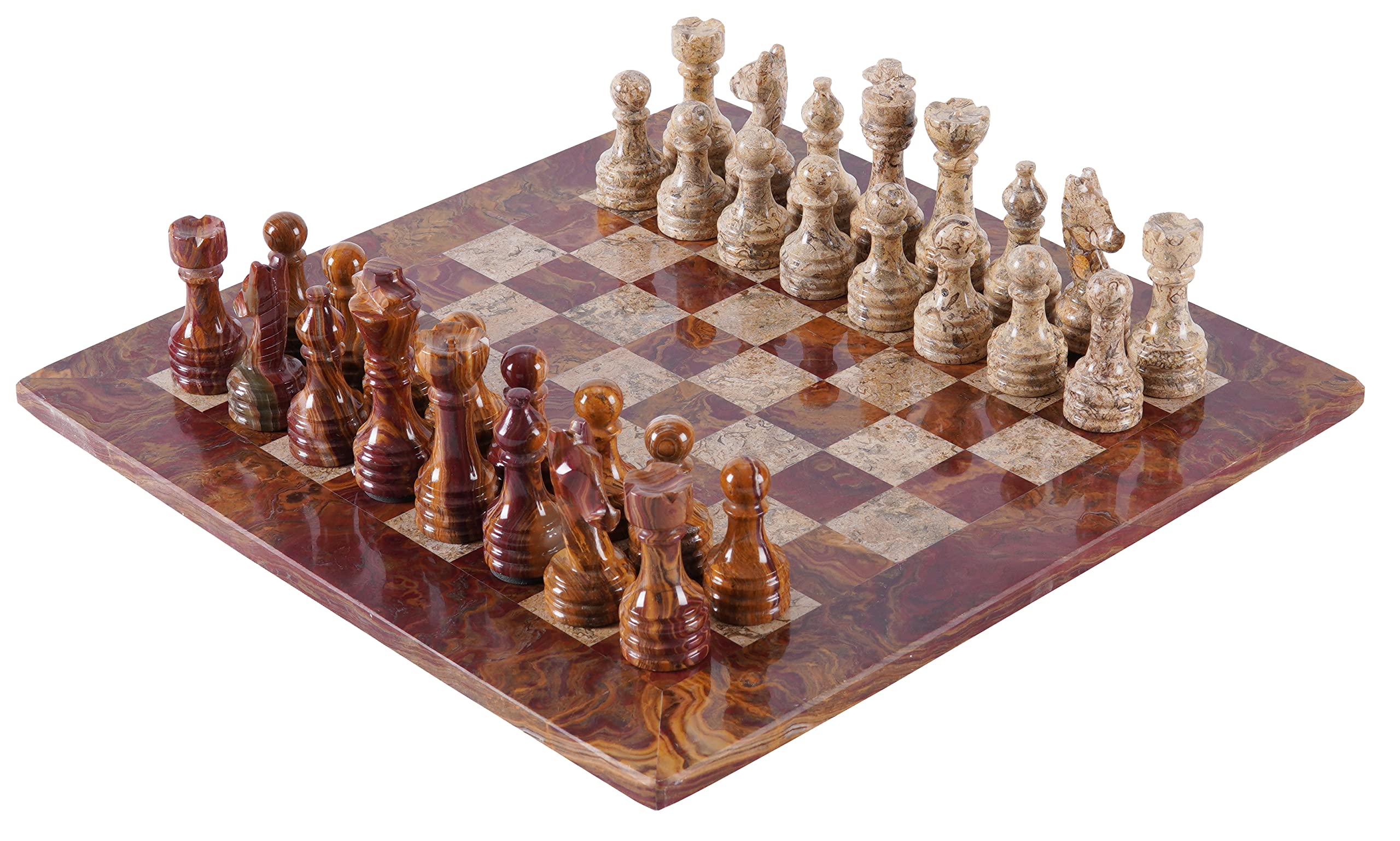 Radicaln Marble Chess Set 15 Inches Red & Coral Handmade Chess Sets 2 Player Games for Adults - 1 Chess Board & 32 Chess Pieces - Outdoor Games for Adults and Family