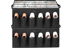 STORAGEIDEAS Shoe Organizer for Closet, Shoe Storage Solution with Clear Cover & Adjustable Dividers, Fabric Shoe Box Fits 16 +12 Pairs Shoes, Black, 2-Pack