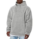 Runcati Mens Fuzzy Sherpa Hoodies Pullover Quarter Zip Long Sleeve Sweatshirts Fall Winter Outwear Casual Fleece Hooded