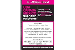 T-MOBILE T Mobile Prepaid Brand USA, Canada, Mexico Prepaid Travel SIM Card Unlimited Call/Text & Unlimited High Speed 4G LTE Data in USA & up to 5GB Data in Canada & Mexico Combined. (30 Days)