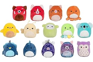Squishville Mini-Squishmallows Besties Multipack - 14 Rainbow 2-Inch Plush Toys: Red Panda, Tabby Cat, Octopus & More