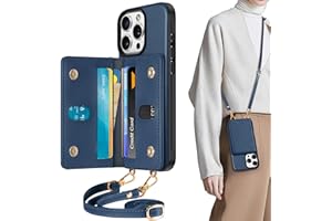 TUCCH Case Wallet for iPhone 16 Pro (6.3"), [Detachable Adjustable Crossbody Lanyard] PU Leather Folio Magnetic Wallet with RFID Blocking [6 Card Holders], Protective Shockproof Phone Cover, Dark Blue