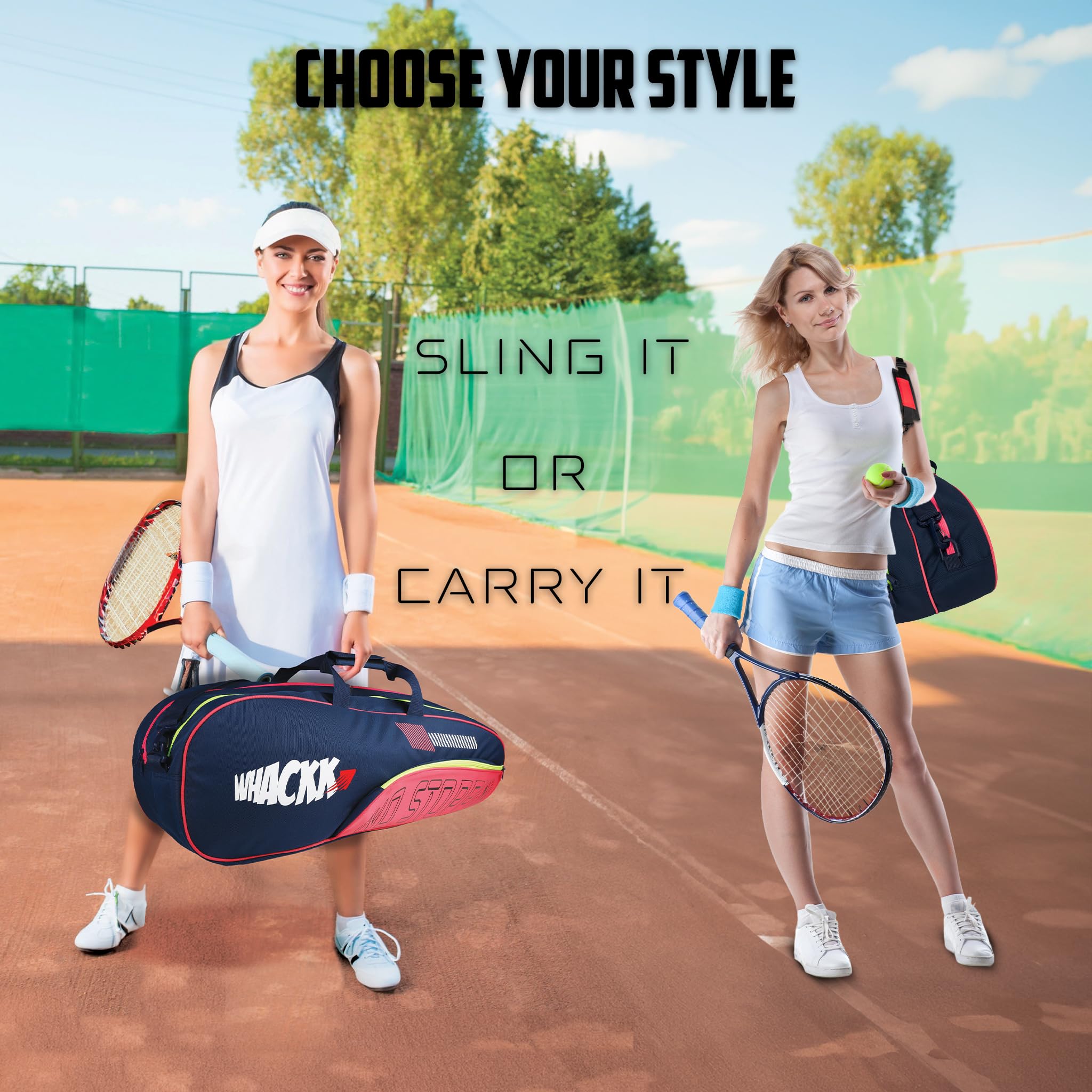 WHACKK Rally Tennis Bag Pink Navy | Racket Bag for Tennis & Badminton with Shoe Pocket | Backpack Style Kit Bag for Women & Junior Players 4