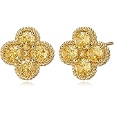 LOLAR RAY Clover Earrings for Women - 12 Month Birthstone Earrings 14k Gold Plated Four Leaf Clover Hypoallergenic Stud Lucky Jewelry Gift for Women