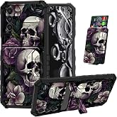 ACWDMKH for Galaxy A16 5G Phone Case,Samsung Galaxy A16 5G Case with Screen Protector & Kickstand & Card Holder Wallet Dual Layer Hybrid Heavy Duty Shockproof Protective Cover,Skull Purple