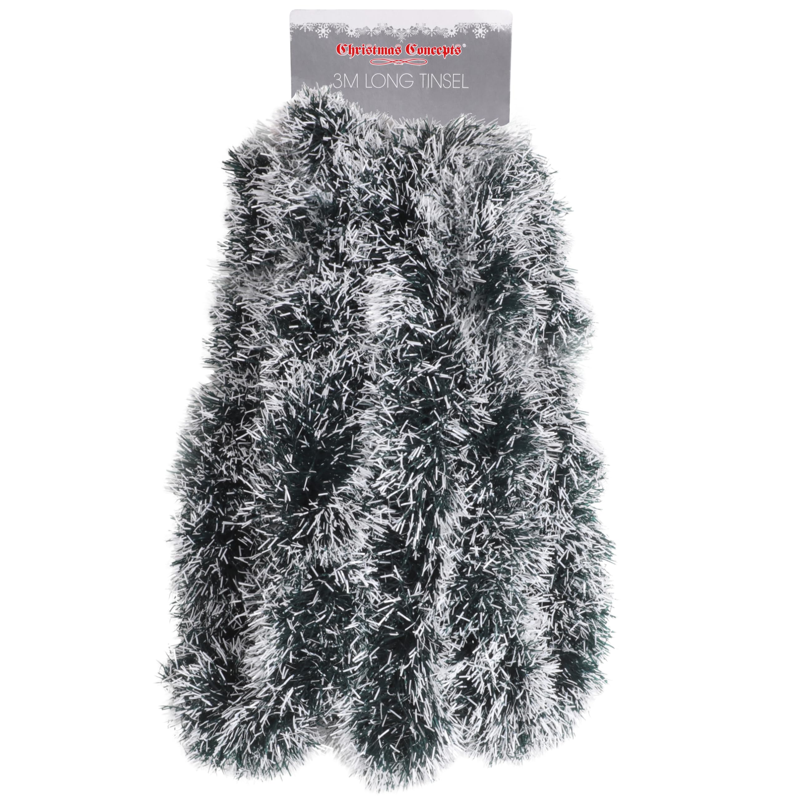 Christmas Concepts® 3m (9.10ft) Christmas Tinsel - Christmas Decoration Tinsel (GREEN AND WHITE)