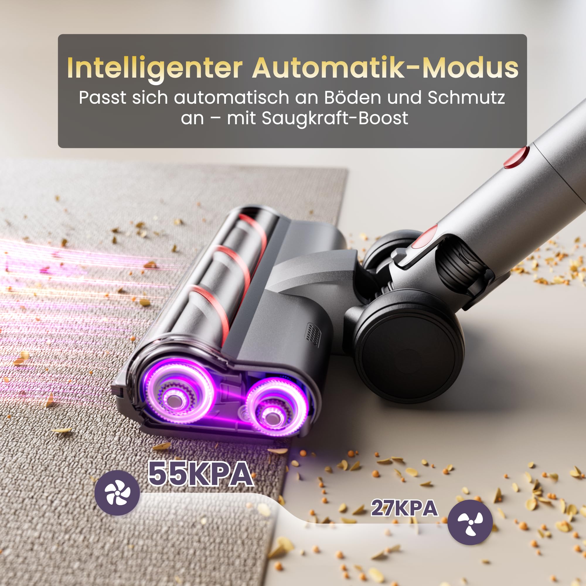 ISWEEPR X7 Akku Staubsauger 55Kpa/600W/80Min, Staubsauger Kabellos mit LED Display, Akkustaubsauger Selbstladender, Anti-Tangle-Bürste, Automatikmodus für Teppich Tierhaare Hartböden 5