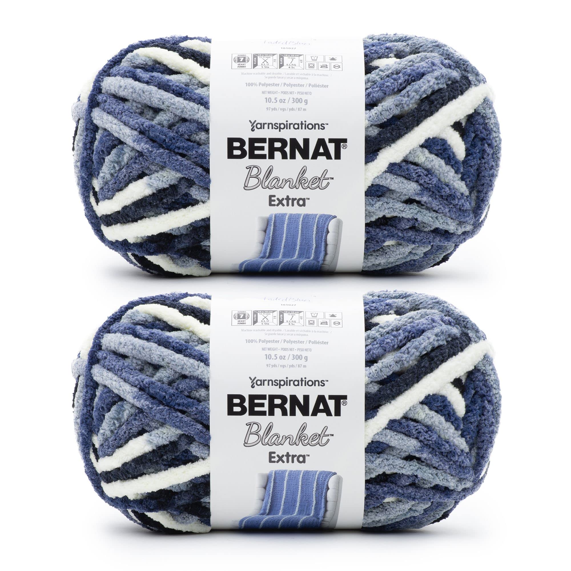 Bernat Blanket Extra Faded Blues Yarn - 2 Pack of 300g/10.5oz - Polyester - 7 Jumbo - 97 Yards - Knitting, Crocheting, Crafts & Amigurumi, Chunky Chenille Yarn