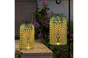 Homeimpro Outdoor Solar Lanterns Waterproof Peacock Big Solar Hanging Lights for Gardening Gift, Yard Art, Outside, Patio, Birthday, Mothers' Day Gifts (2Pack, Antique Green)