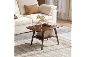 Vadisun 100% Solid Oak Wood Coffee Table for Living Room, Small Coffee Table with Shelf Storage, Mid Century Modern Coffee Table with Rounded Corners (Walnut, 31.5''W x 22.05''D x 17.32''H)