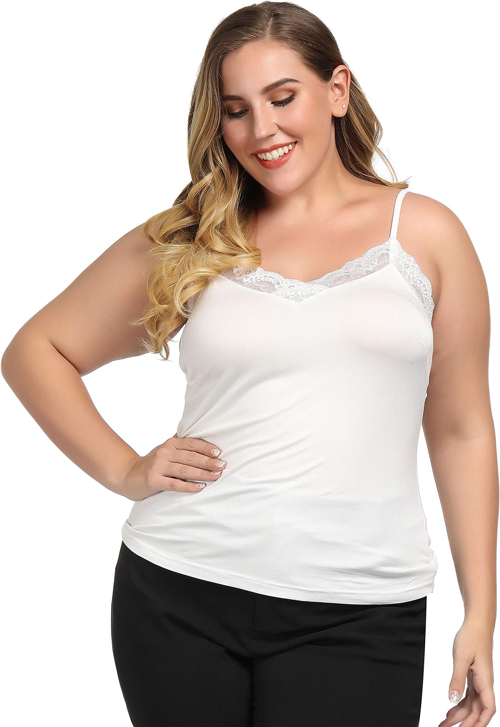 Chicwe Women's Plus Size Stretch Chic Modal Jersey Camisole with Lace Trim