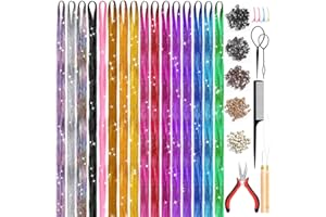 EVATAGE Hair Tinsel Kit (48 Inch, 16 Colors, 3200 Strands), Glitter Sparkling Tinsel Hair Extensions with Tools, Heat Resistant Fairy Hair Tinsel Kit for Women Girls Cosplay Party Festival Hair Accessories