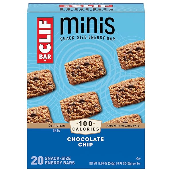 CLIF BAR MINIS – CHOCOLATE CHIP – MADE WITH ORGANIC OATS – 4G PROTEIN – NON-GMO – PLANT BASED – SNACK-SIZE ENERGY BARS – 0.99 OZ. (20 PACK)