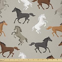 Ambesonne Horses Fabric by The Yard, Abstract