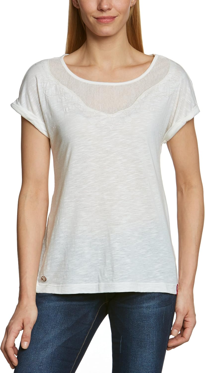 edc by ESPRIT Damen TShirt 033CC1K042, Gr. 40 (L), Weiß (128 Broken