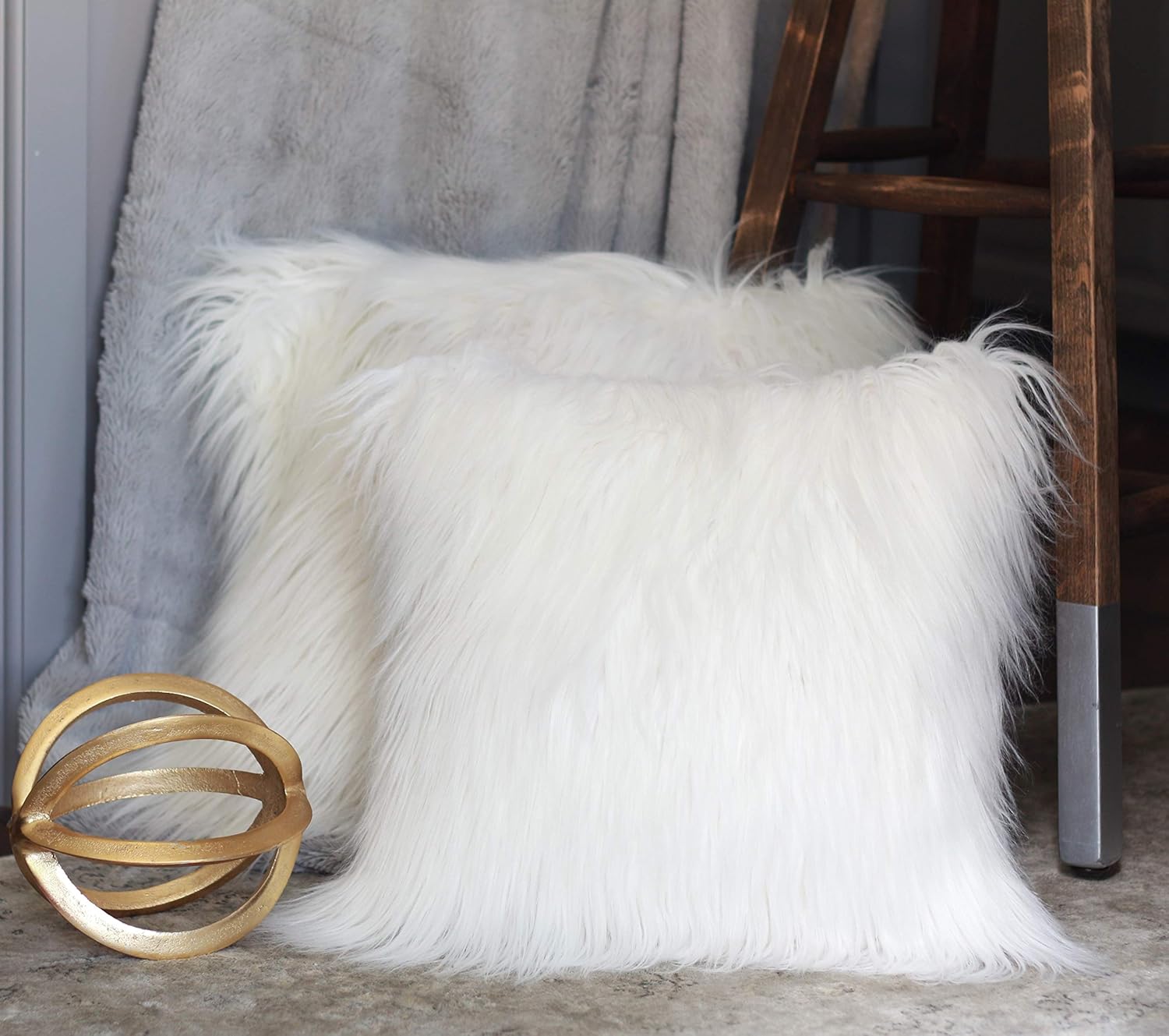 MiniOwls - 2 Furry Winter White Accent Cushion Covers - modern and Scandinavian style 17x17